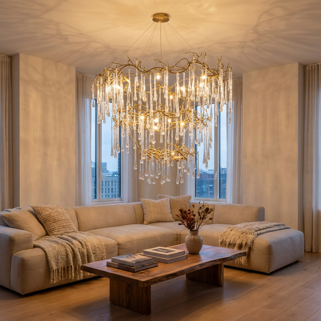 Branched Glass Teardrop 20-Light Chandelier