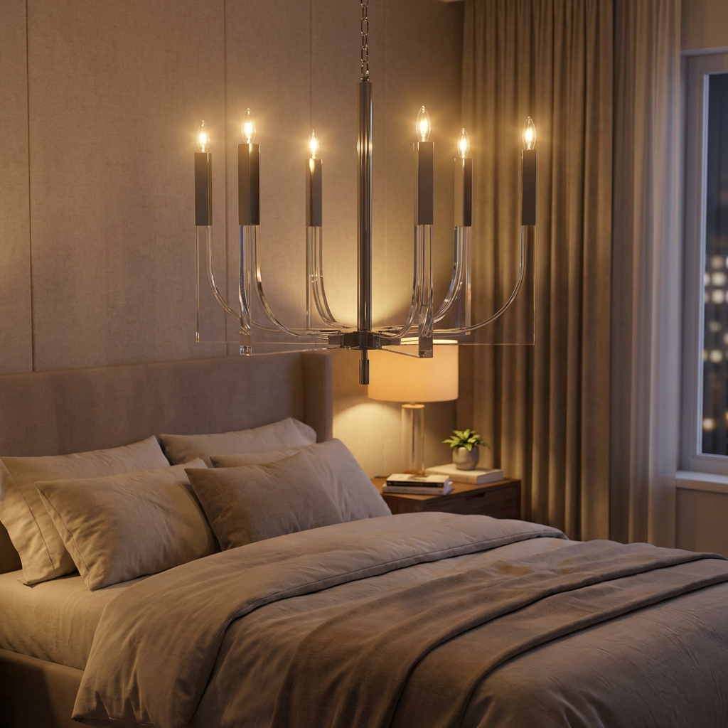 Acrylic and Nickel 6-Light Chandelier