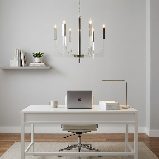 John Richard Acrylic And Nickel Six-Light Chandelier