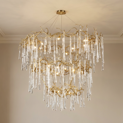 Branched Glass Teardrop 20-Light Chandelier