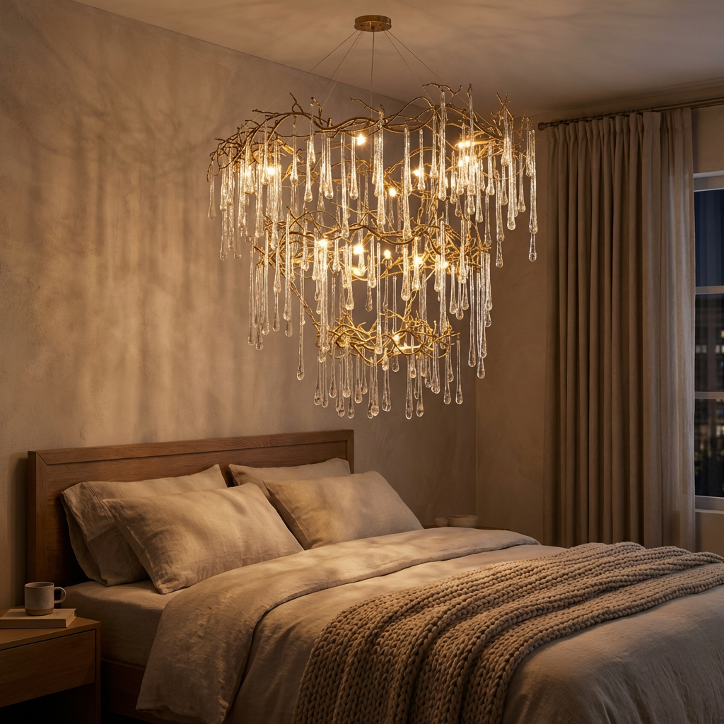 Branched Glass Teardrop 20-Light Chandelier